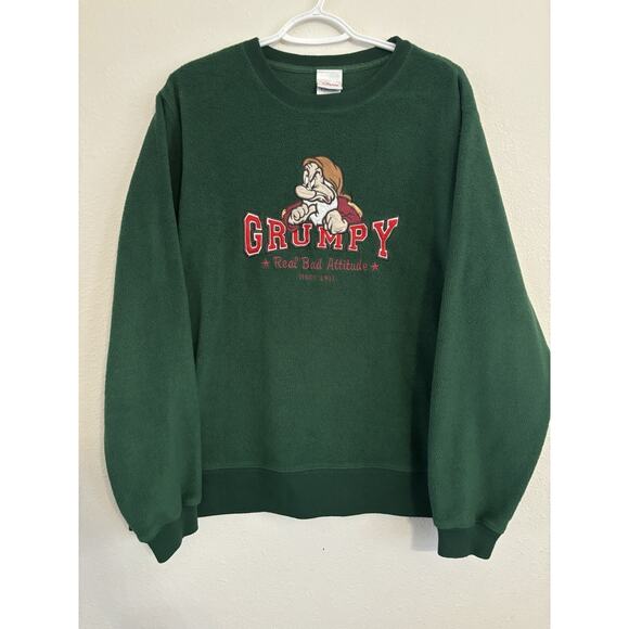 Vintage Grumpy Sweatshirt Adult Medium Green Fleece Disney World‎ Snow White 90s - Picture 1 of 7